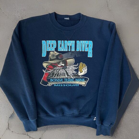 Vintage Bonne Terre Mine Sweatshirt Small Blue 90s Missouri Deep Earth Diver - Picture 1 of 8